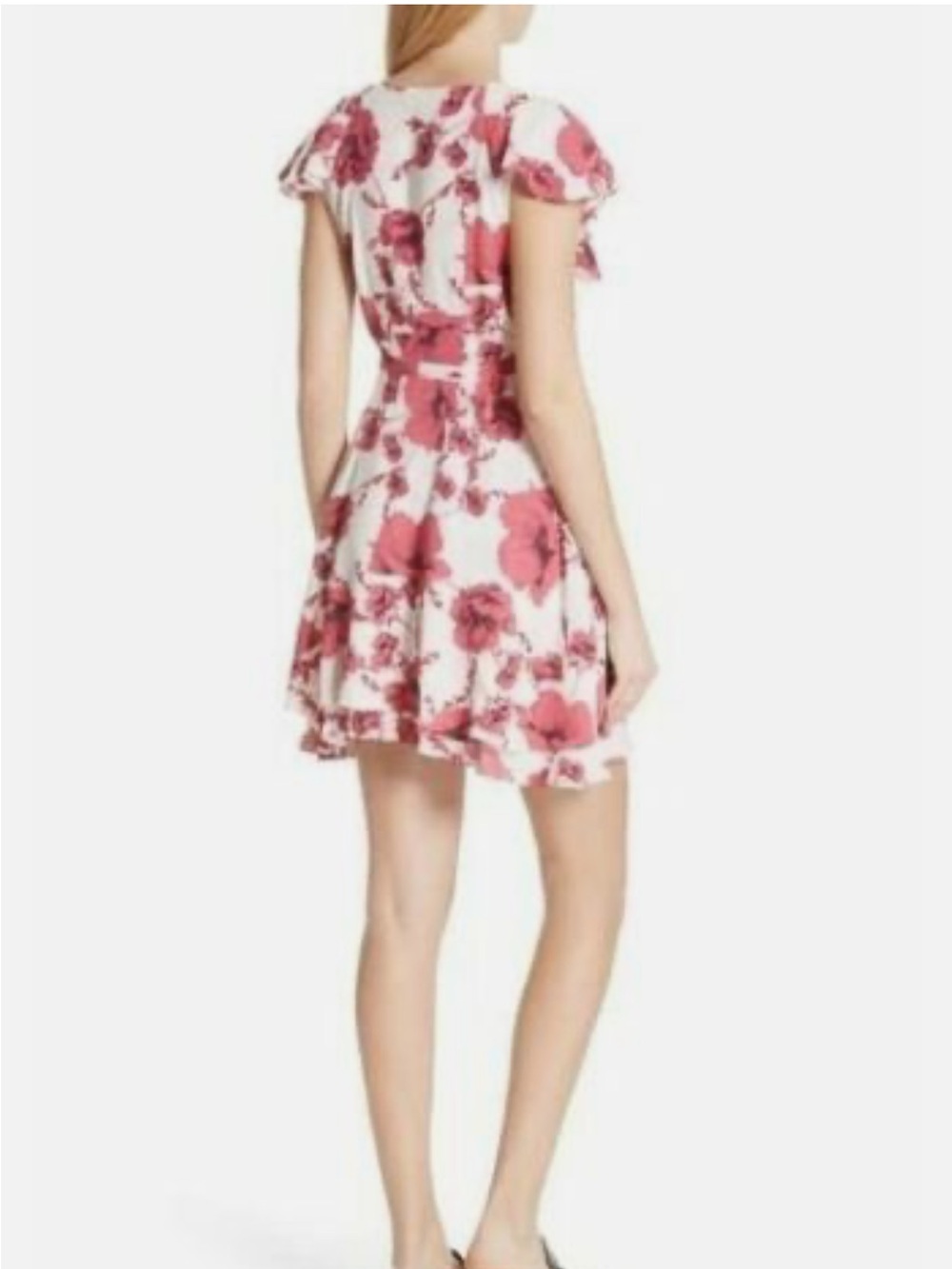 Free People French Quarter Wrap Dress Pink Floral Ruffle Boho Mini Cottagecore L - Picture 4 of 10